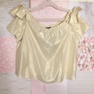 A.N.A | Bow Sleeve Gold & Cream Shiny Blouse